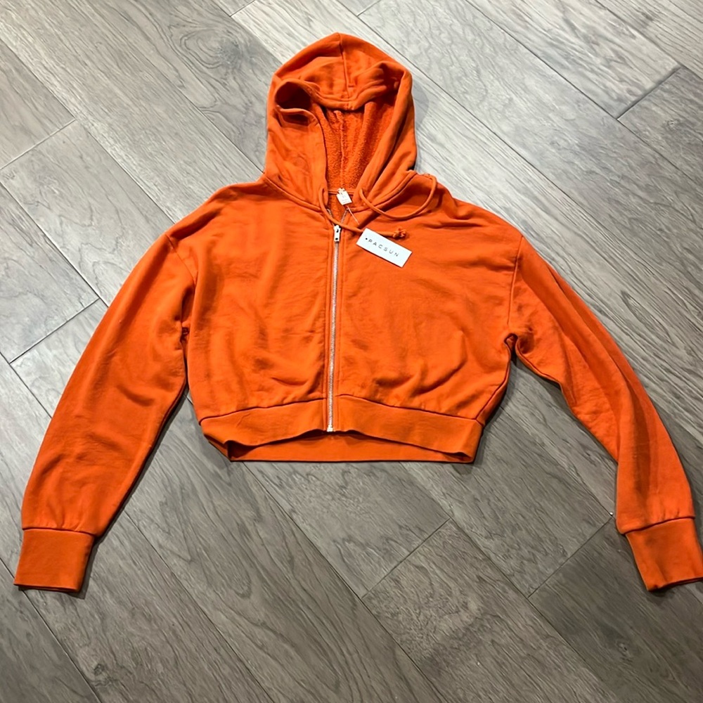 PAC SUN cropped hooded zipper sweatshirt, orange size S